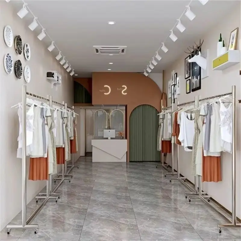 

Modern Nordic Rolling Coat Rack Multifunctional Stainless Steel Garment Rack with Wheels Heavy-Duty Clothing Organizer for