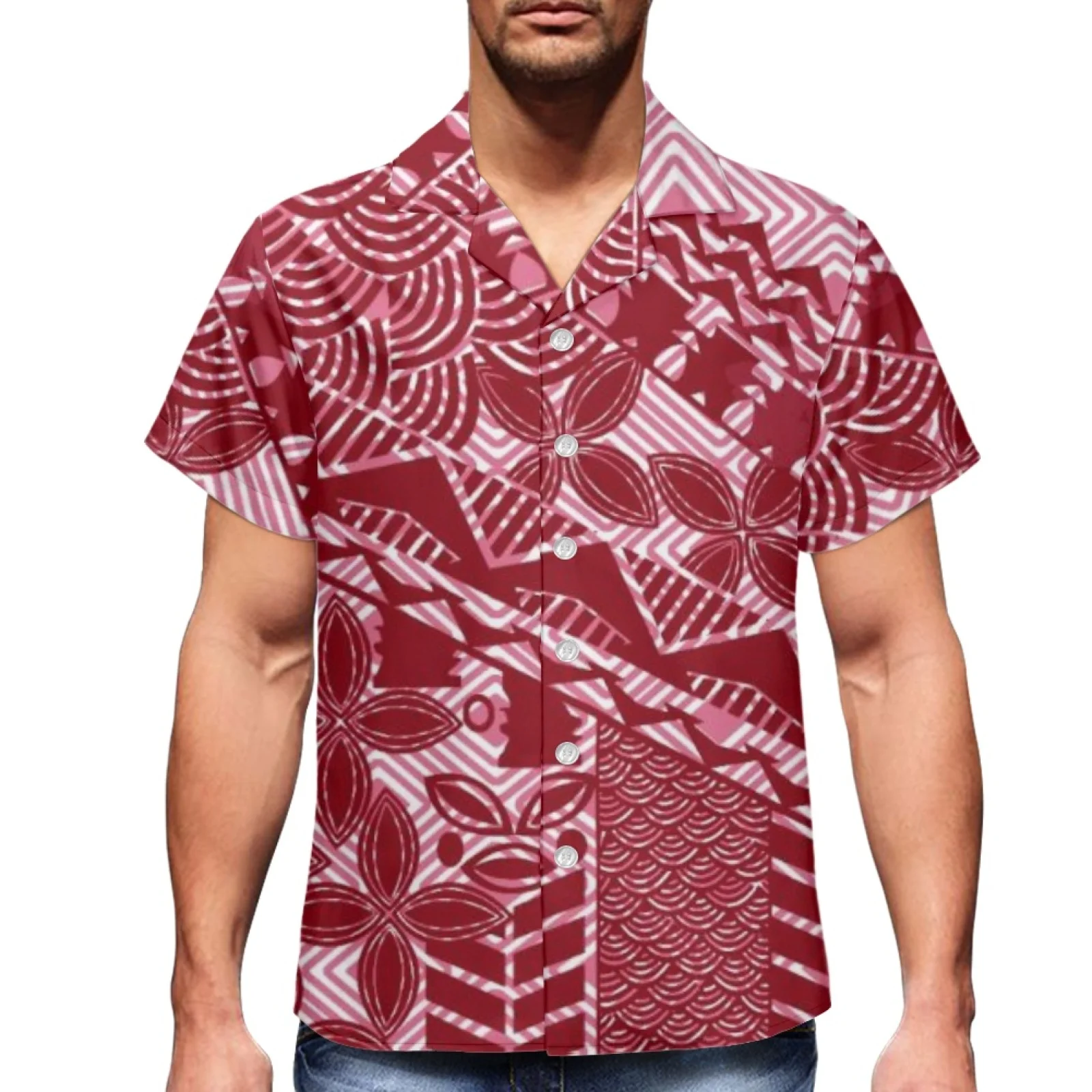 

Hawaiian Beach Party Loose Fit Plus Size Red Shirts For Men Tropical Coconut Tree Print Summer Vacation Button Up Shirt