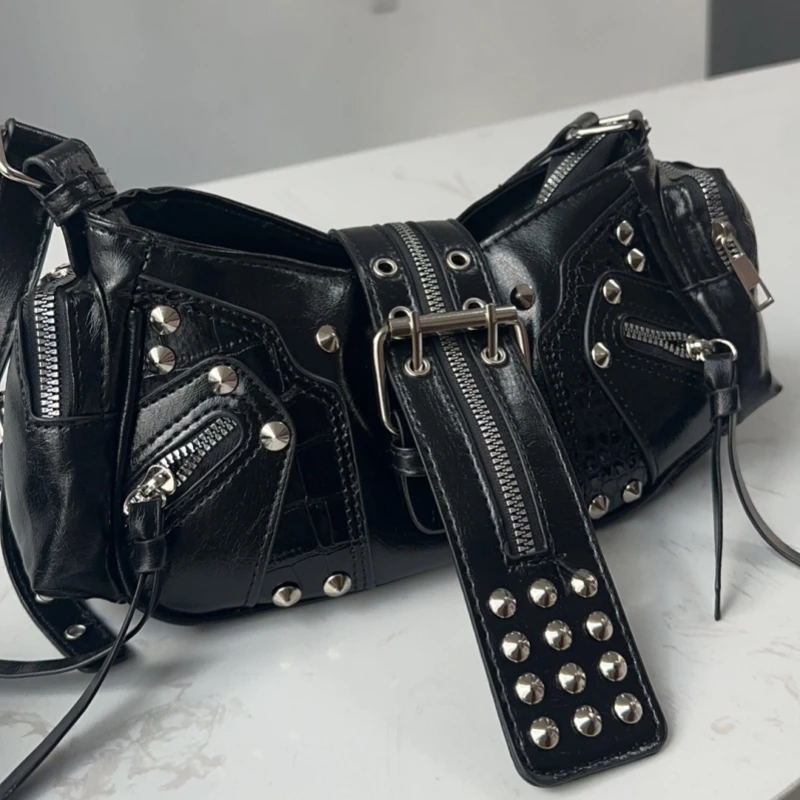 

vintage Motorcycle punk rivet belt Underarm Bags For Women Luxury Designer female Shoulder Crossbody bag Handbag Purses 2025