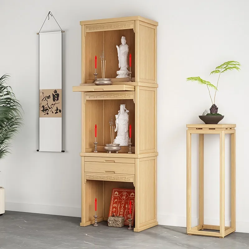 HYS  household three-layer Buddhist niche new Chinese vertical cabinet for table modern simple placement cabinet