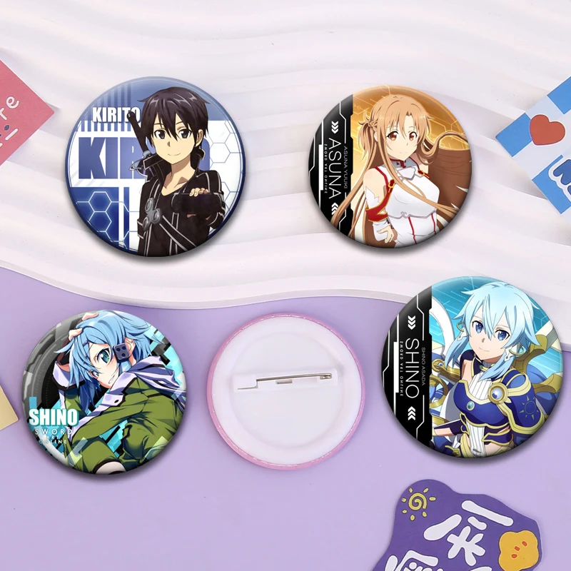 Sword Art Online Pin Anime Figure Yūki Asuna/Yuuki Asuna,Kirigaya Kazuto/Kirito Brooch Cosplay Badge Backpack Jewelry Accessorie