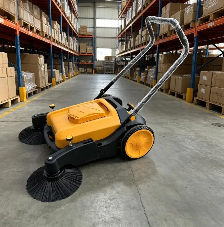 Hand Push Electric Sweeper 1050mm Cleaning Width 3680sqm/h Lithium Battery Dust Control for Warehouse Factory
