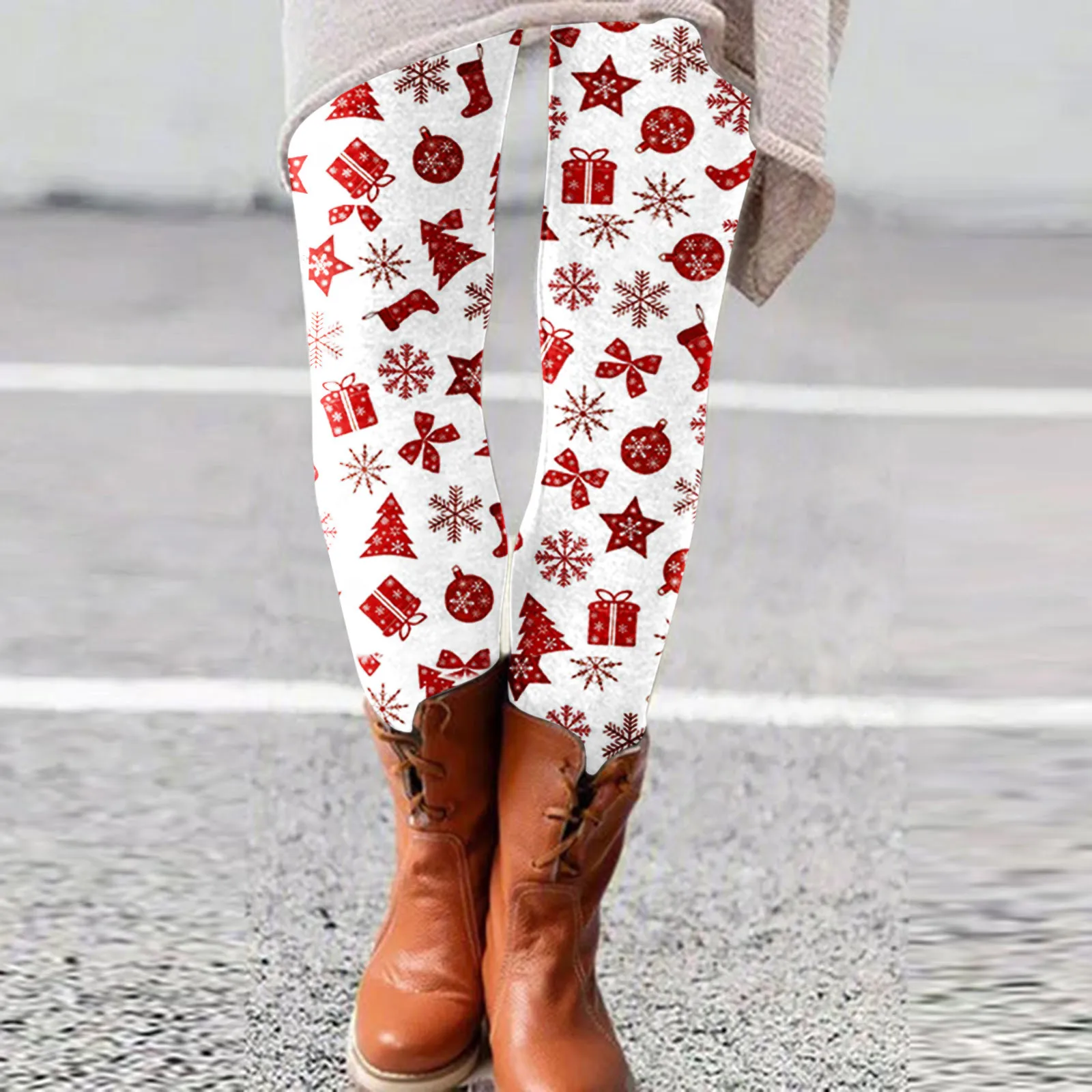 

Women'S Christmas Printed Leggings Tights Slacks High Waisted Straight Leg Leggings Winter Comfort Warm Fashion Leggings