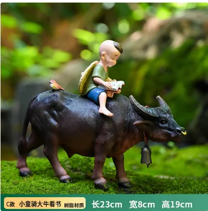 

Shepherd riding cow desktop living room garden rockery calf landscaping decoration simulated water buffalo resin ornament