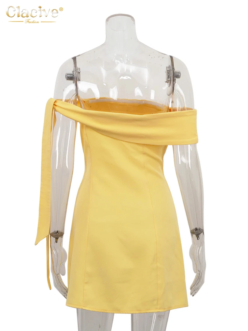 Clacive Summer Slim Yellow Women's Dress 2025 Fashion Strapless Sleevelss Mini Dresses Sexy Classic Solid Backless Female Dress