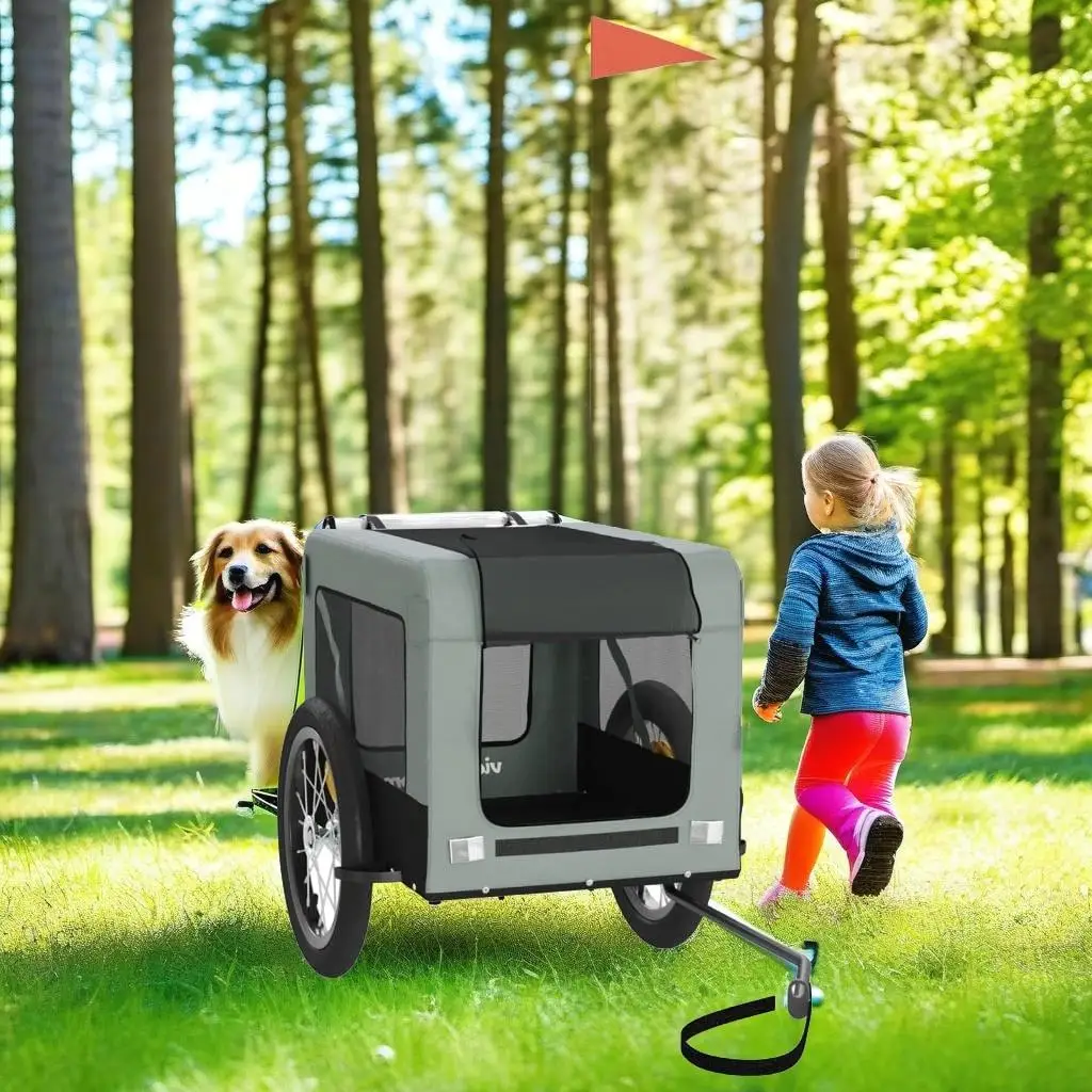 

Gray & Oxford Fabric Pet Bike Trailer - Durable Iron Frame for Easy Pet Transportation