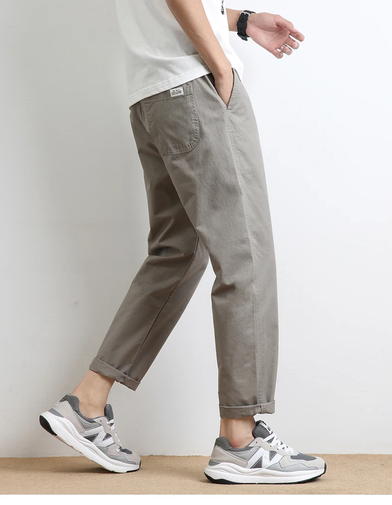 High Quality Summer Thin Men's Casual Pants 95%Cotton Breathable Solid Color Outdoor Elastic Waist Chino Trousers Male Amekaji