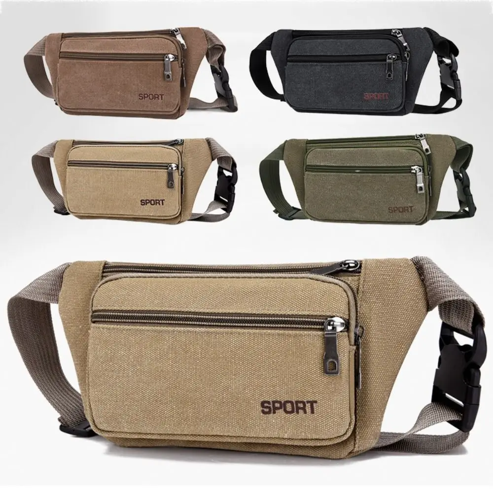 

Men Canvas Waist Bag Anti-theft Large Capacity Sports Chest Bag Wear-resistant Business Cashier Wallet Outdoor Fanny Pack