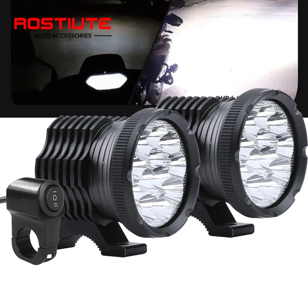 Super Bright LED Auxiliary Motorcycle Headlight With switch 12-24V additional Spotlight High Strobe Beam for Scooter Motorbike