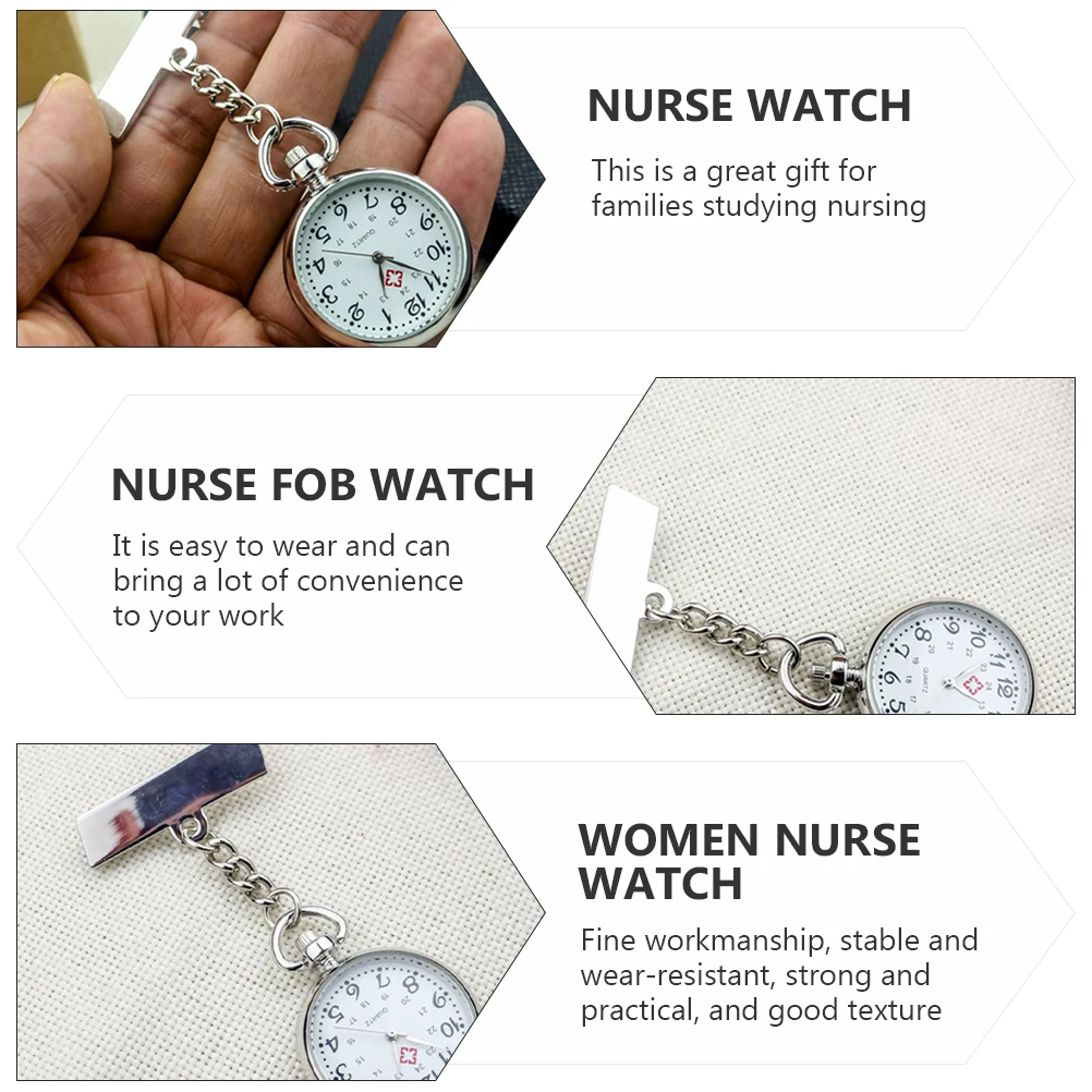 

Silver Pocket Watch for Women Nurses Key Dial Clip Watches Nurse Fob Timepiece Alloy Glass Practical Easy Wear Studying Nursing