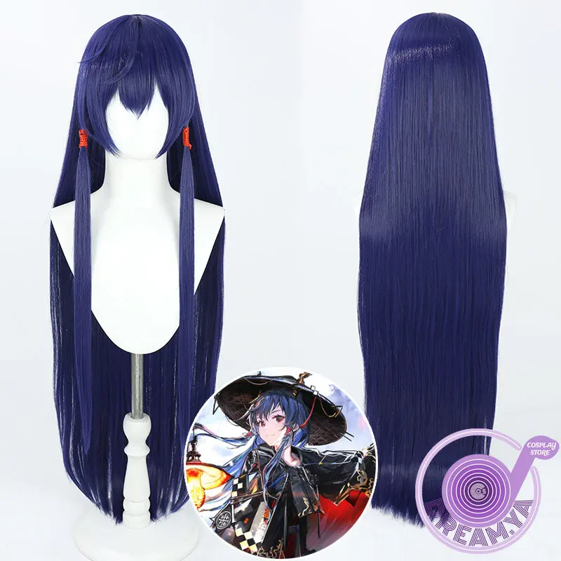 

CH‘EN The Holungday Cosplay Wig Arknights Dark Blue Long 80cm Heat Resistant Synthetic Hair Halloween Role Play Party + Wig Cap