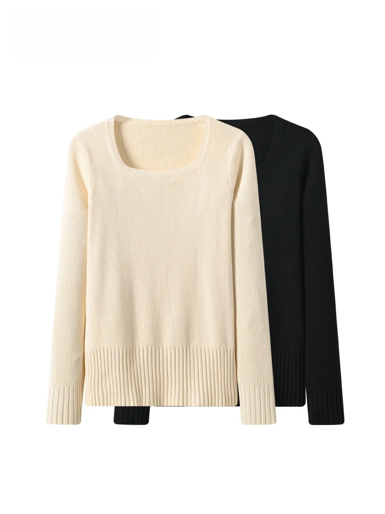 

plus Size Women's Casual Long Sve Square Ne Knitted Inner Wear Spring New Sle Versatile Slimming Top Trendy Fat Sister