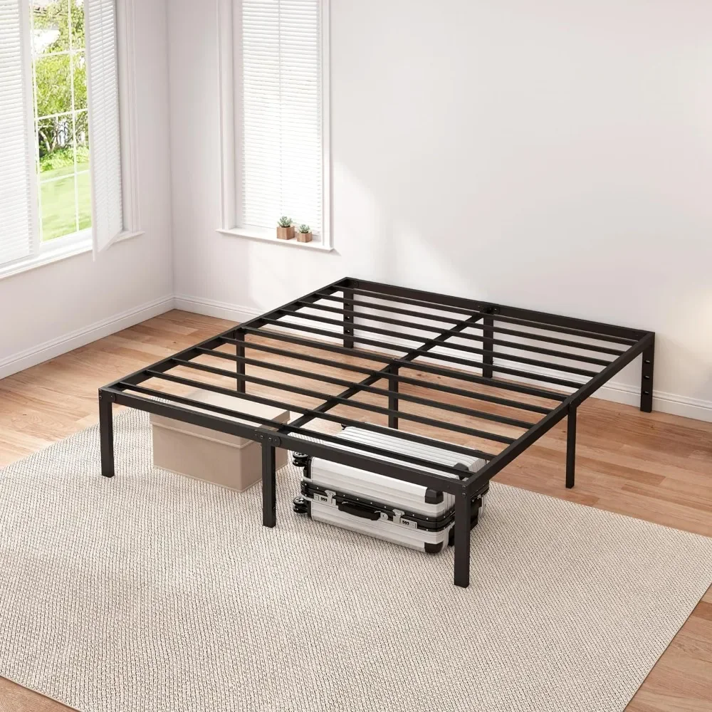 

14-inch Bimetal Platform Bed Frame, Metal Plate Support, Mattress Base, Large Storage Space, Easy Assembly, No Noise