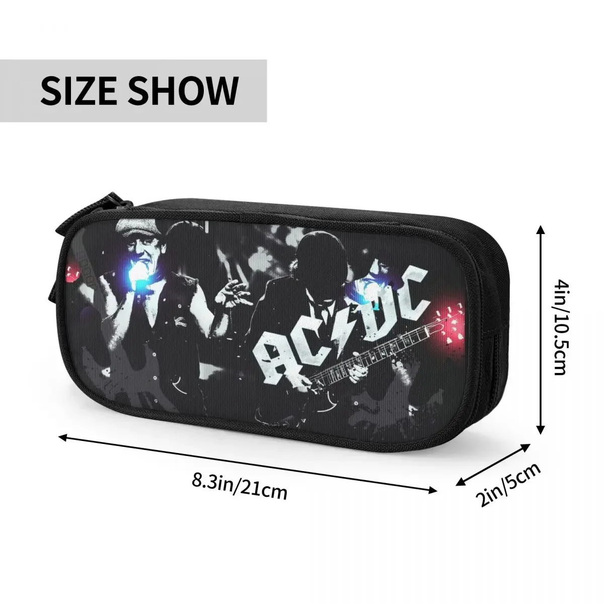 AC/DC Rock Band Big Capacity Pencil Pen Case Office College School Large Storage Bag Pouch Holder Box Organizer