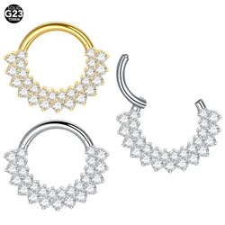 1/5PCS Titanium 16G CZ Hinged Clicker Segment Hoop Ring 8mm CZ Daith Earring Cartilage Conch Tragus Septum Nose Piercing Jewelry