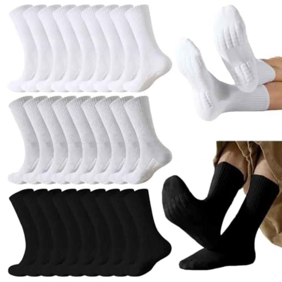 

20 Pairs Crew Athletic Socks for Men Moisture Wicking Cushion Crew Socks for Sport Running Traveling