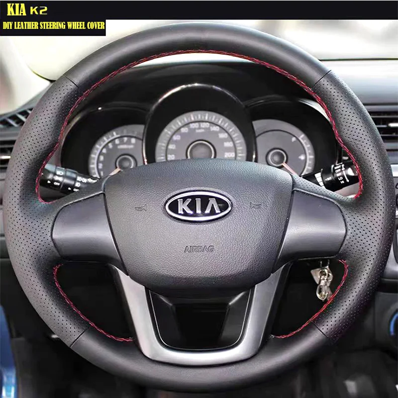 Handmade Textile Non-slip Super-fine Sports style Car Steering Wheel Cover for Kia K2 2007 2009 Kia Rio 2012 2013 2014 Interior