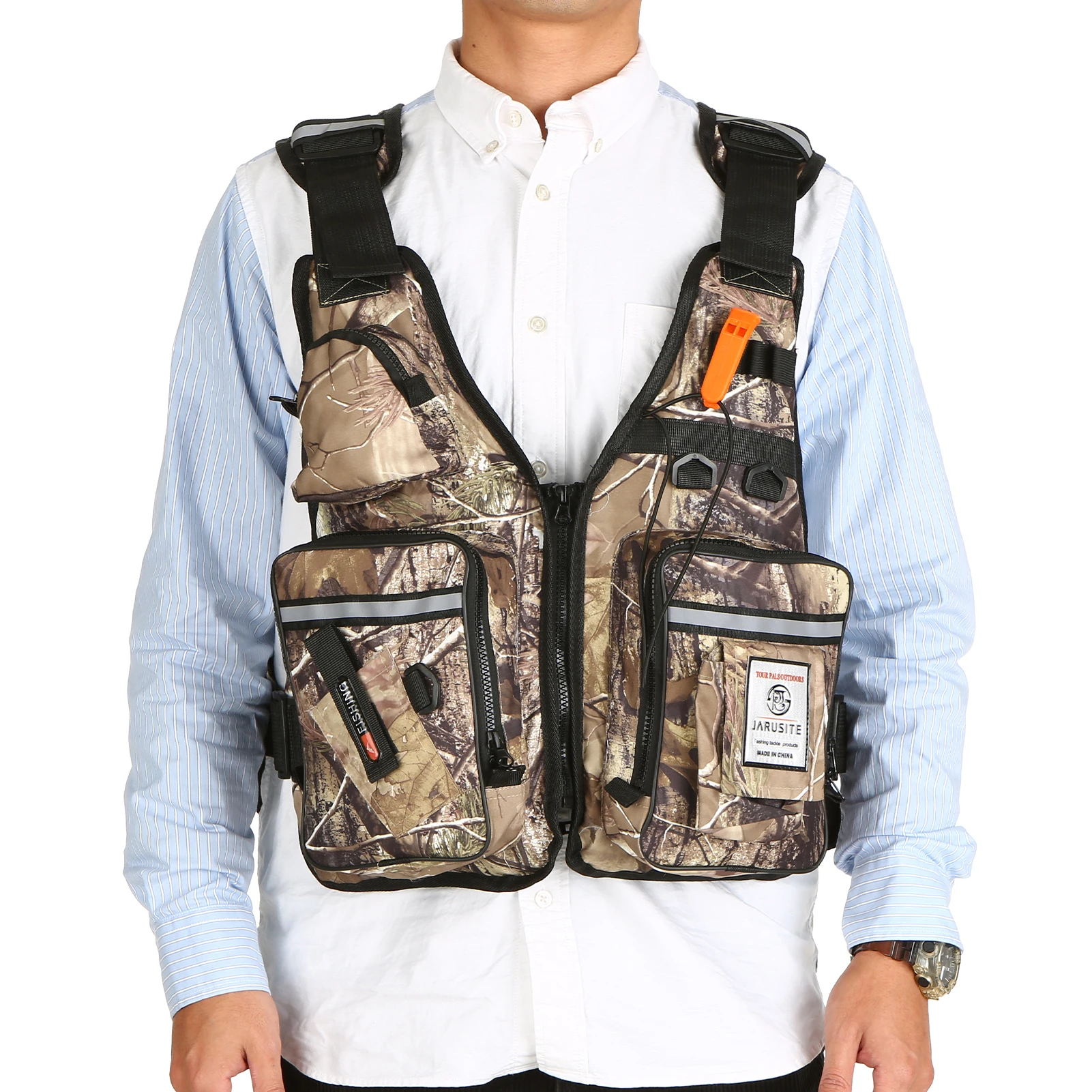 Multi-Pockets Fly Fishing Jacket Buoyancy Vest with Water Bottle Holder for Kayaking Sailing Boating Water Sports