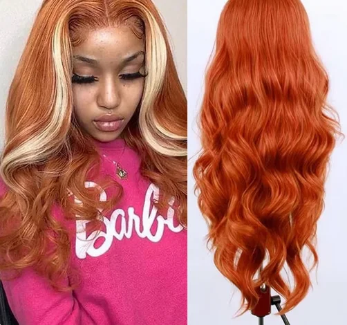 Synthetic Lace Front Wigs For Women Highlight Orange Wig Body Wave Ombre Blonde Ginger Lace Wig Heat Resistant Cosplay Wigs Wear