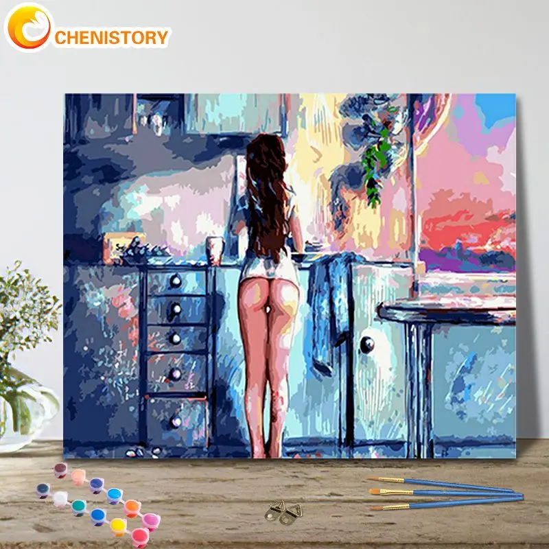 

CHENISTORY Painting By Number Sexy Woman Kits Handpainted Picture By Number Kitchen Scenery Drawing On Canvas Home Decor