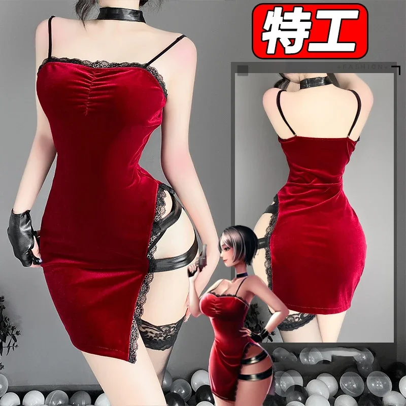 

Ada Wong Cosplay Movie Secret Service Robes Uniform Sexy Red Dress Lace Cheongsam Lingerie Outfits Women Halloween Costumes