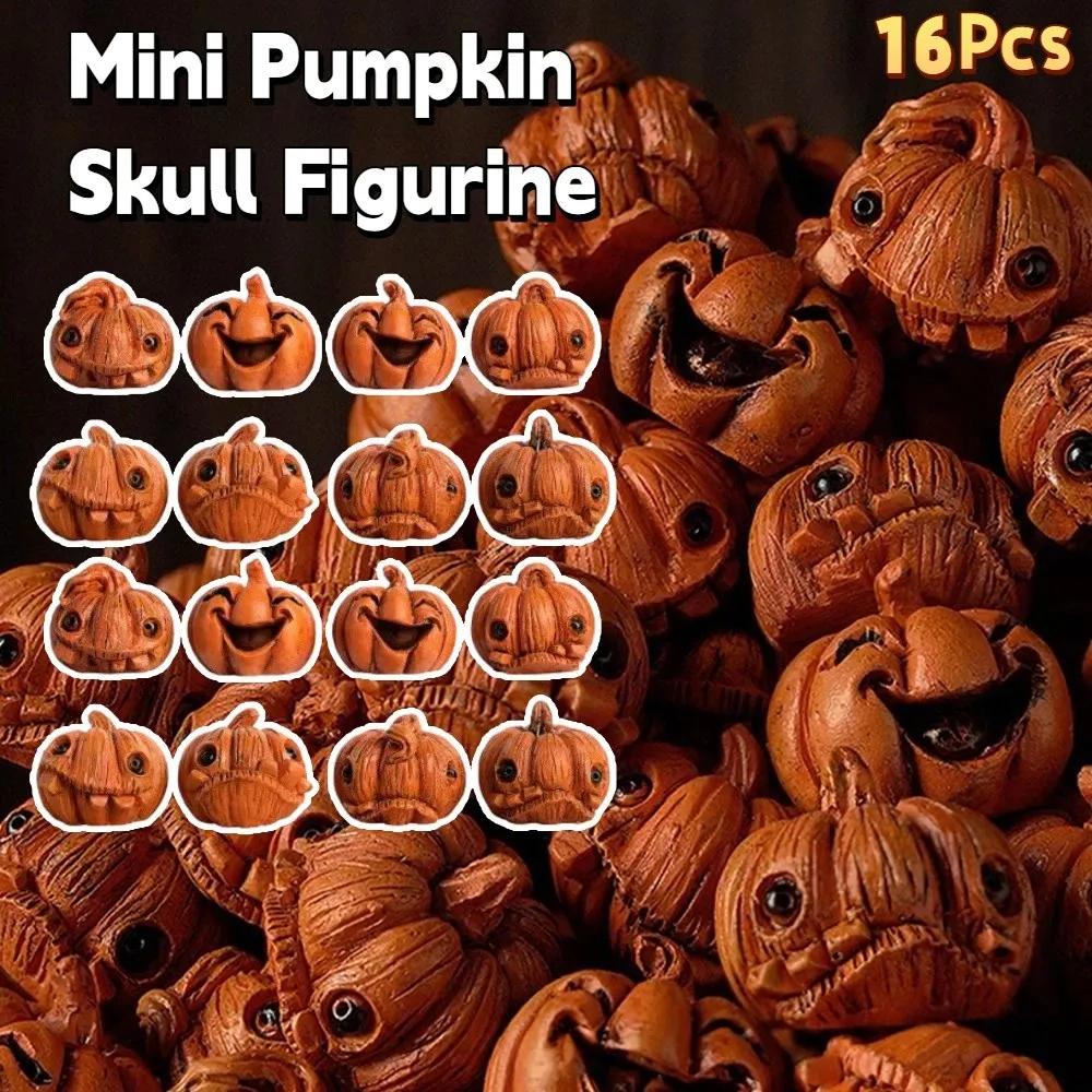 

16Pcs Creative Miniature Halloween Decor Gothic Style Resin Mini Pumpkin Figurine Orange Unique Resin Pumpkin Statue Party Gifts
