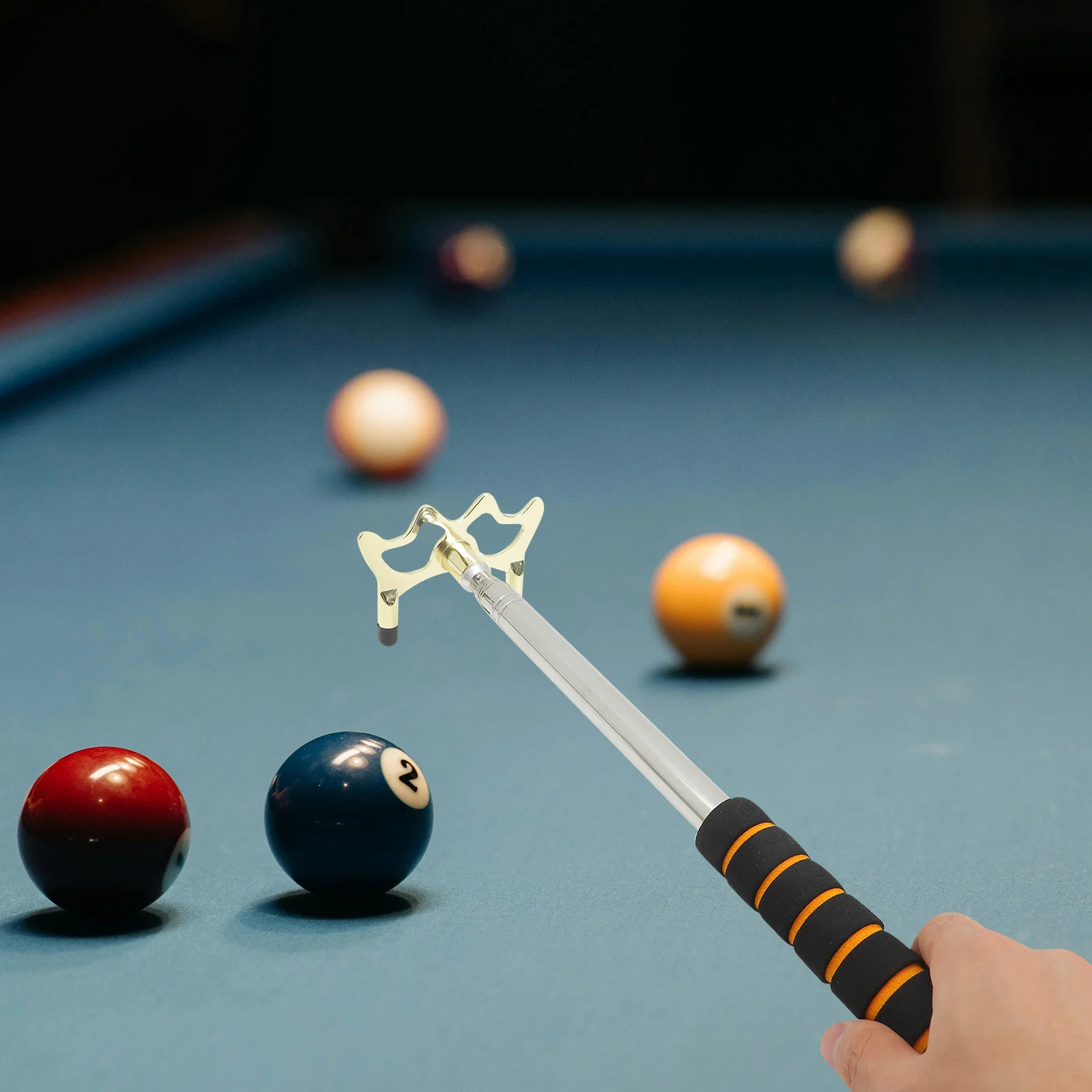 Telescopic Pool Cue Bridge Stick Orange Handle Gold Fork Adjustable Length Billiard Cue Holder Stand Gaming Supplies Pool Table