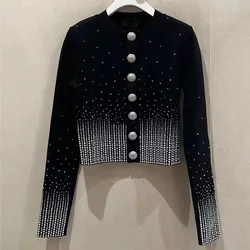 Frauen Kleidung Diamanten schlanke kurze Strickjacke Frühling Büro Dame elegante schicke Knopf koreanische Mode Pullover dicke Strickwaren