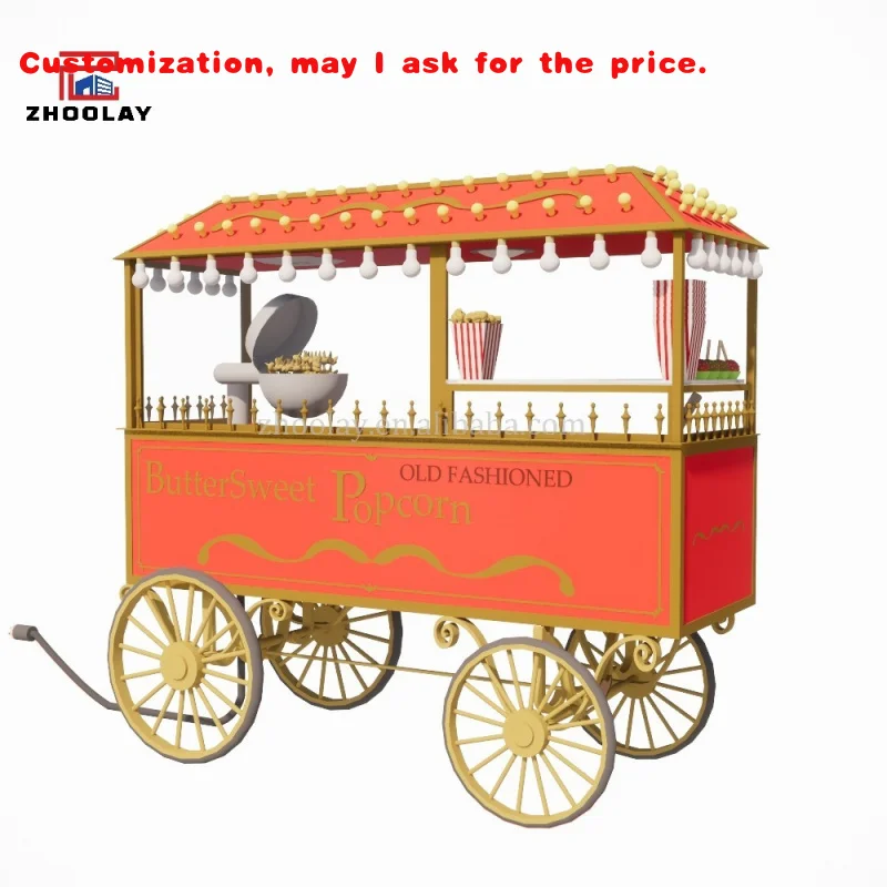 custom.Mobile Food Cart Sales Snack Mobile Stand Popcorn Candy Cart Beverage Cart Children's Park Trolley