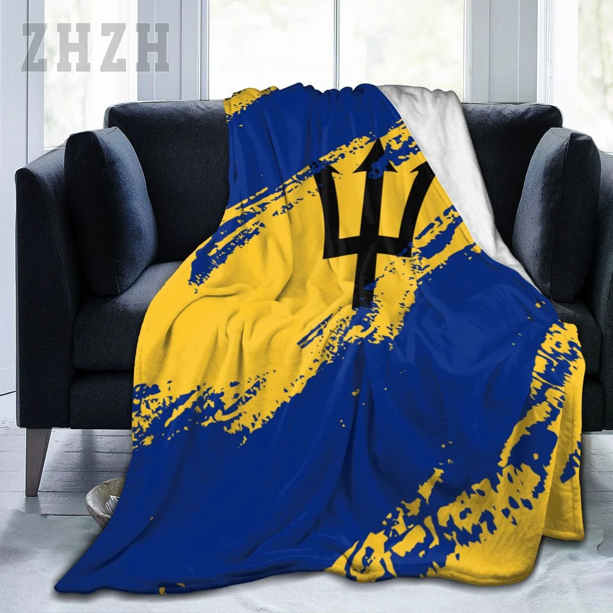 Blanket Barbados Flag Color Flannel Multifunction Camping Sofa Cover Keep Warm