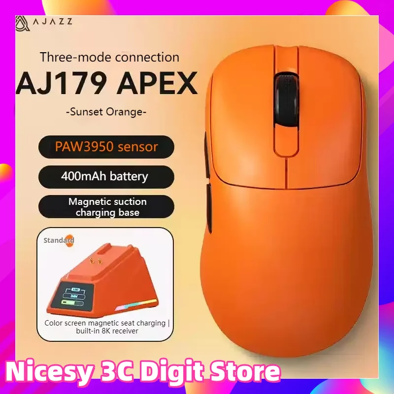AJAZZ AJ179 Wireless Gaming Mouses Tri-Mode Lightweight Design Middle Small Hands Charging Base Long Endurance Esports Mouses