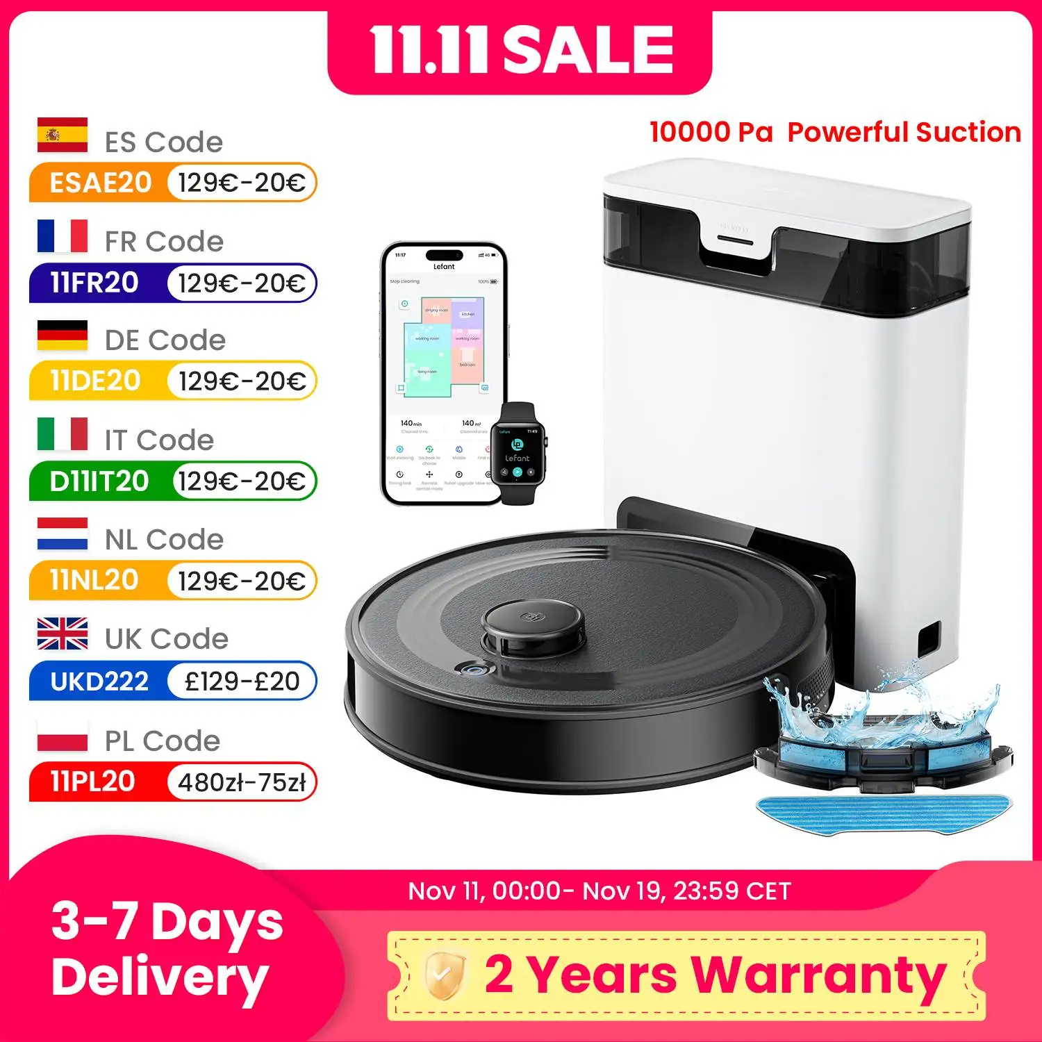 Lefant M2S Pro Robot Vacuum Cleaner with Mapping,10000Pa, Automatic Dust Station,Laser Navigation, PSD Avoidance Technology