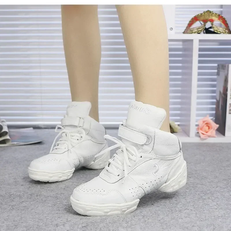 Men Leather Mesh Upper High Top Elevator Shoes Inside Professional Dance Sneakers Jazz Salsa Modern