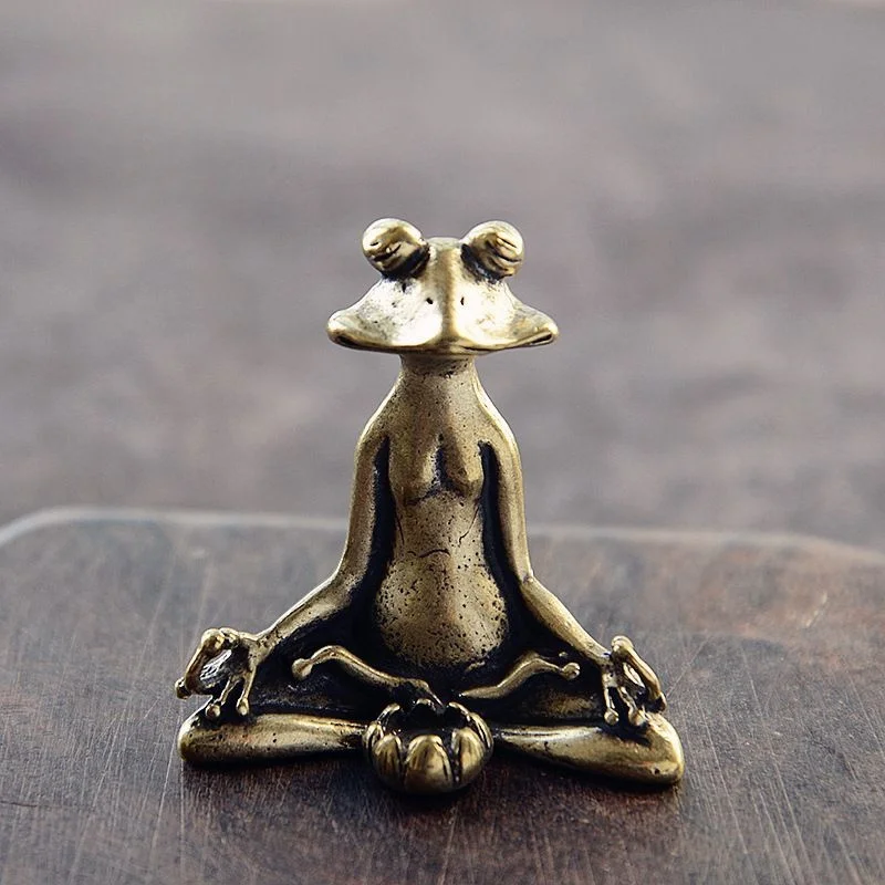 Antique Bronze Yoga Frog Miniature Figurines Vintage Brass Zen Frog Statue Desk Ornaments Home Feng Shui Decor Crafts