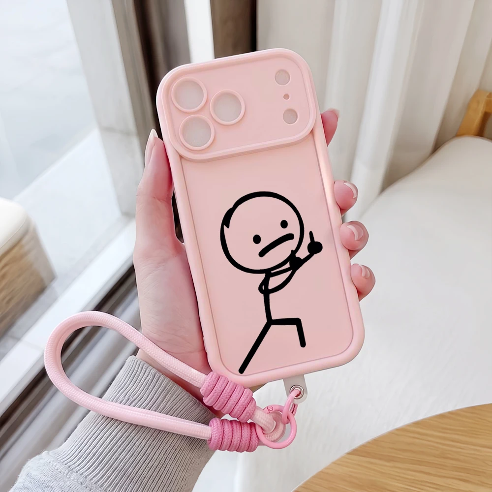 Daumen-hoch-Stick-Figuren-Lanyard-Handyhülle für iPhone 14 15 16 17 Pro Max 16 15 14 Pro Plus 17E Stoßfeste Matte Silikonhülle – Detail 1