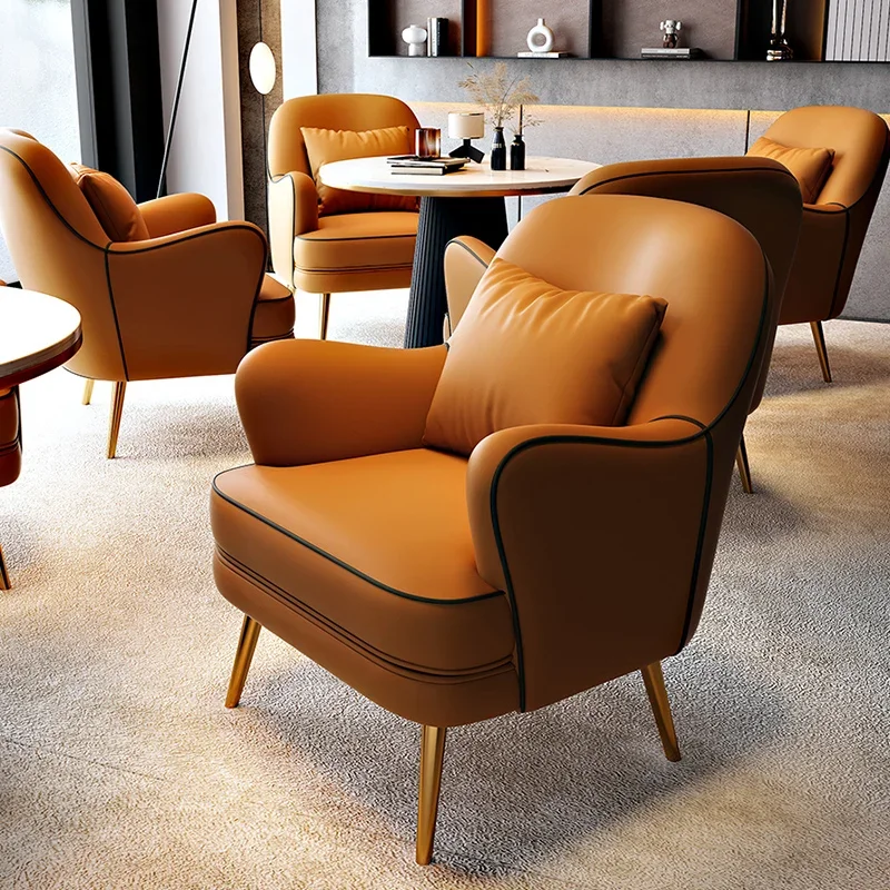 Armchair Luxury Designer Chair Leather Sturdy Single Back Support Lounge Nordic Room Accordion Reading Hotel Sedie Aesthetic Da