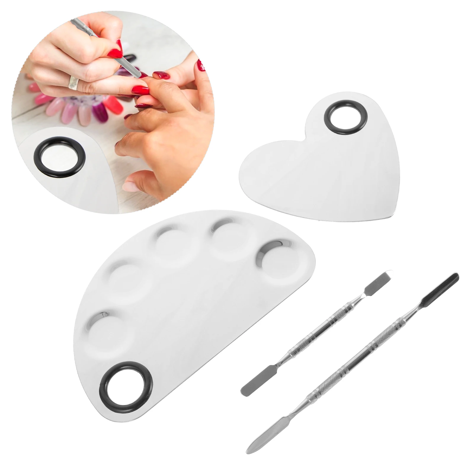 

2pcs Stainless Steel Mixing With Spatulas Ergonomic Handheld Clear Portable Salon Makeup Tool Color Mixing