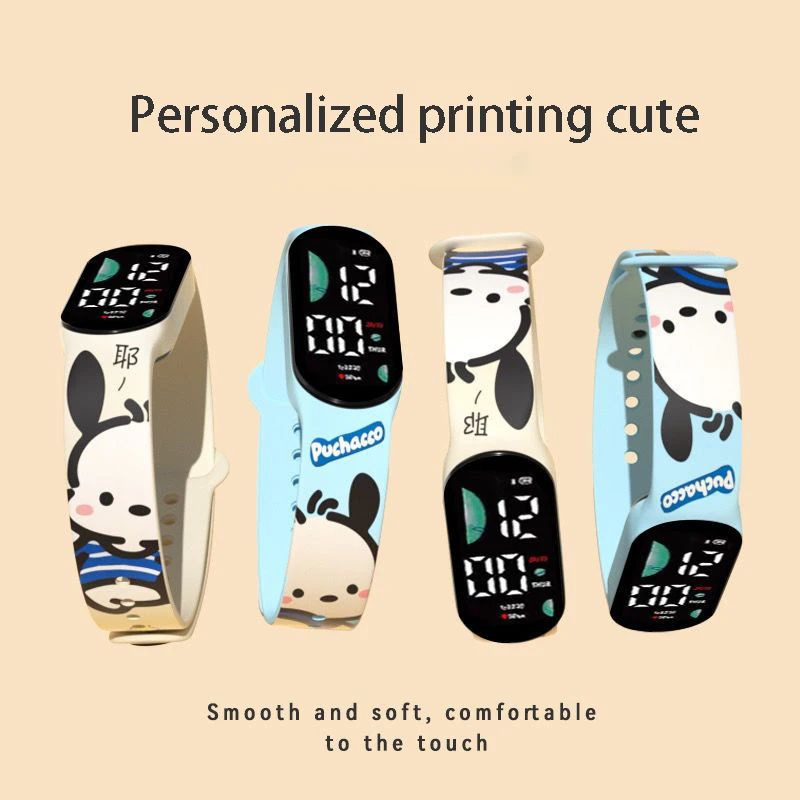 Kawaii Sanrio Cartoon Printed Watch Pochacco Electronic Watch Smart Bracelet Animation Student Multifunctional LED Watch Gift