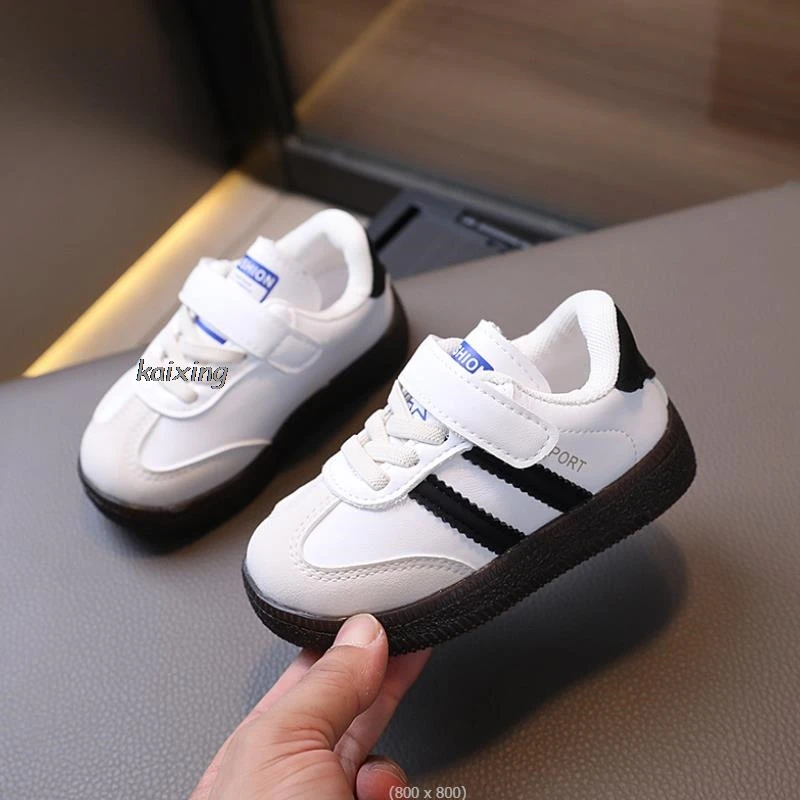 Sepatu kets anak kulit PU atas anak laki-laki perempuan, sepatu Sneakers kasual sol anti licin musim semi musim gugur 3 warna