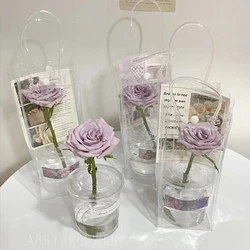 PVC flower bag stall flower bag transparent tote bag diy simple cup flower single flower shop packaging