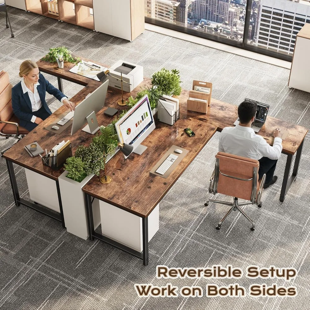 مكتب ألعاب أكبر مقاس 63 بوصة على شكل حرف L مع سطح مكتب سميك 0.95 بوصة، مكتب زاوية قابل للعكس لإعداد الكمبيوتر القوي #2