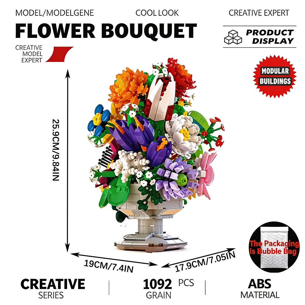 

Simulation Flower Bouquet Building Blocks Creative Desk Home Interior Decor DIY Assembly Bricks Floral Art Model Beautiful Gift