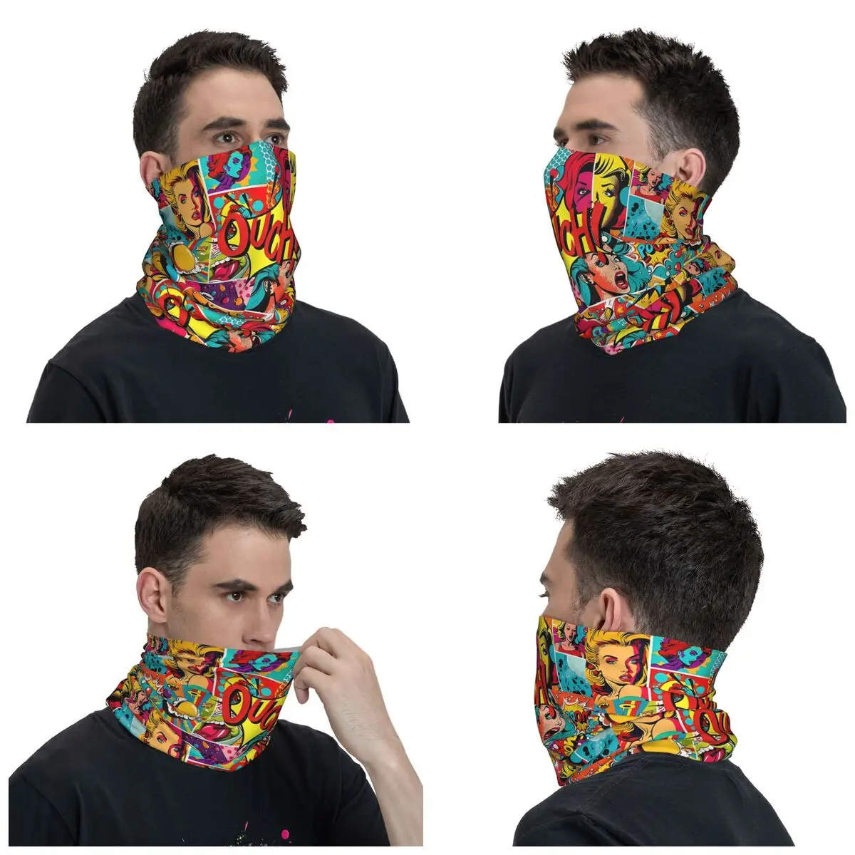 Retro Comic Colorful Book Bandana Neck Gaiter Printed Wrap Scarf Multifunctional Balaclava Hiking for Men Women Adult Breathable