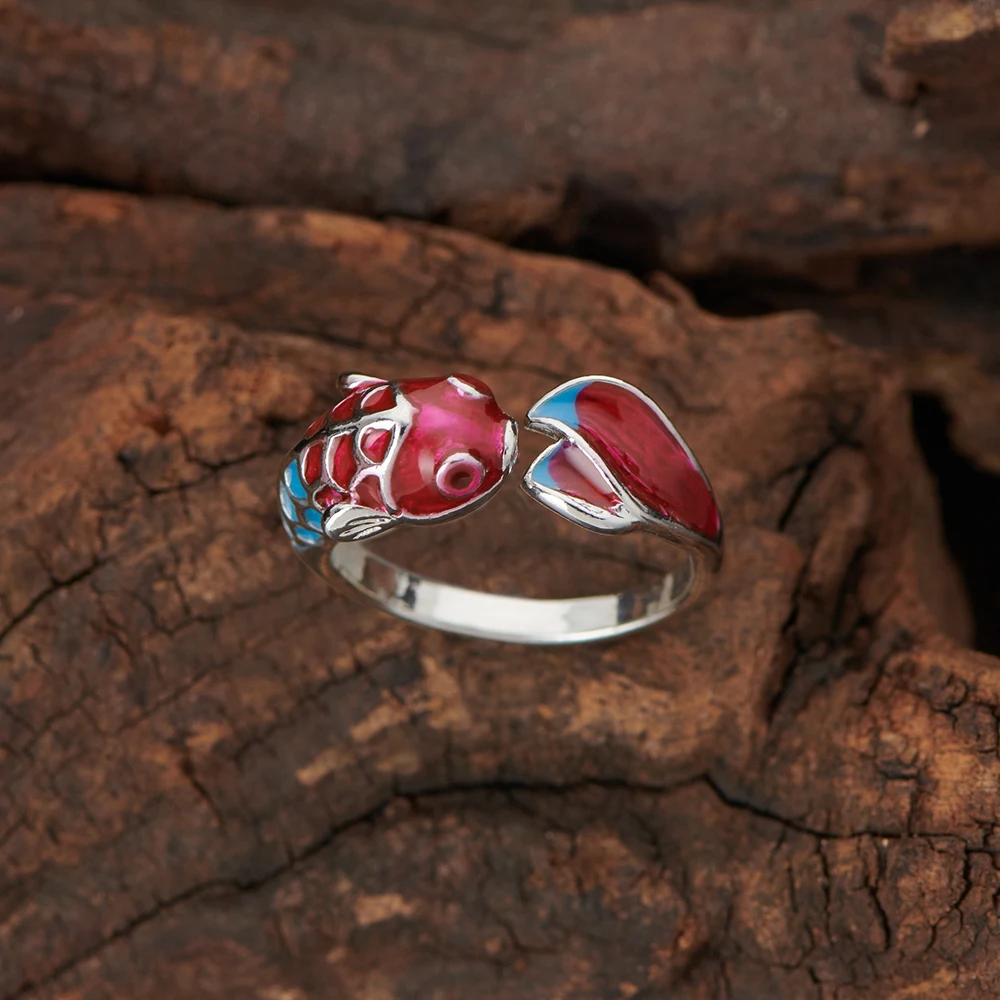 Vintage Lucky Koi Fish Opening Rings For Women Fashion Silver Color Metal Delicate Fish Female Finger Ring Party Jewelry Gifts