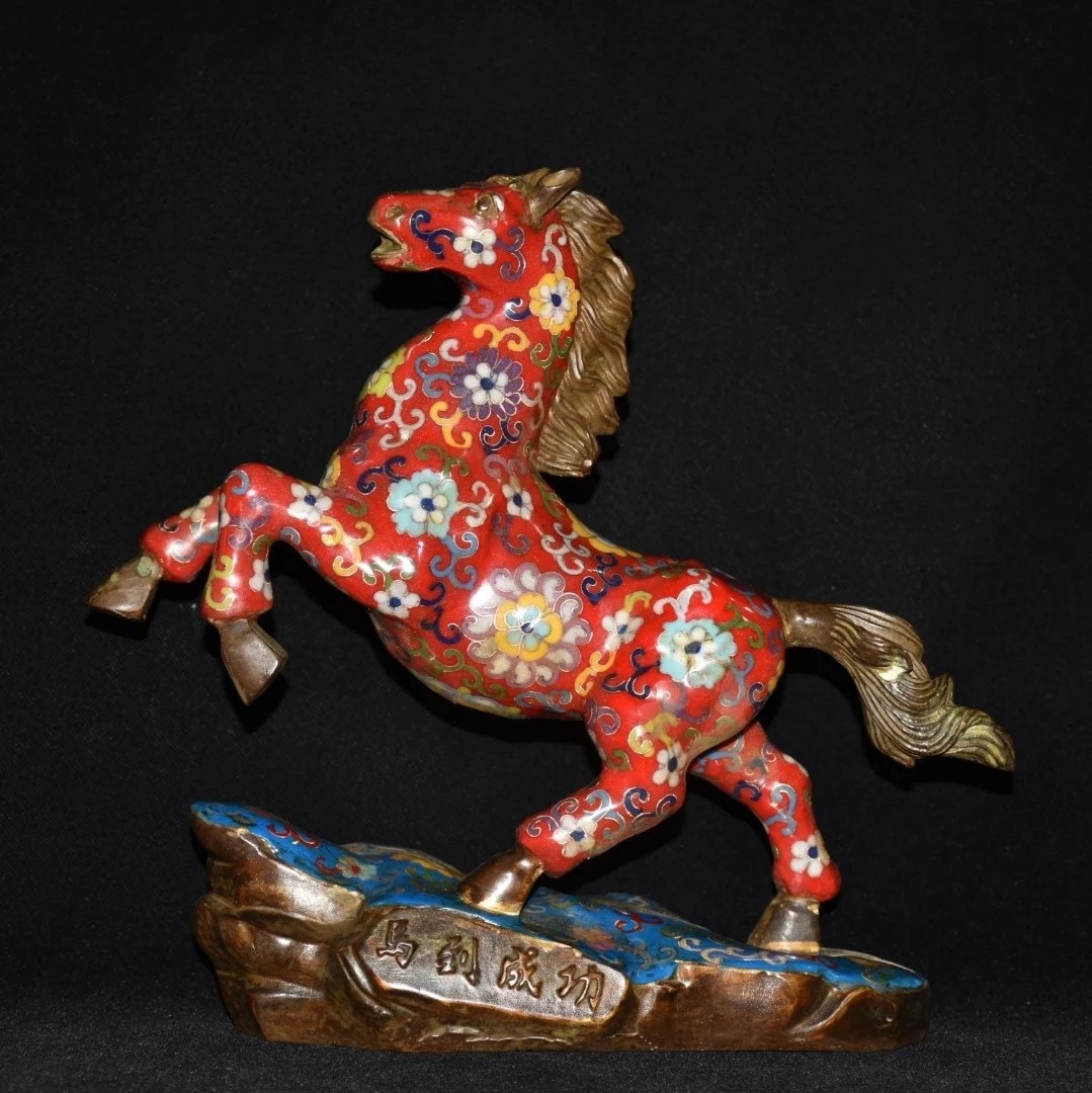 

12"Tibetan Temple Collection Old Bronze Cloisonne Enamel Fortune Horse Don horse horse to success office ornament Town House