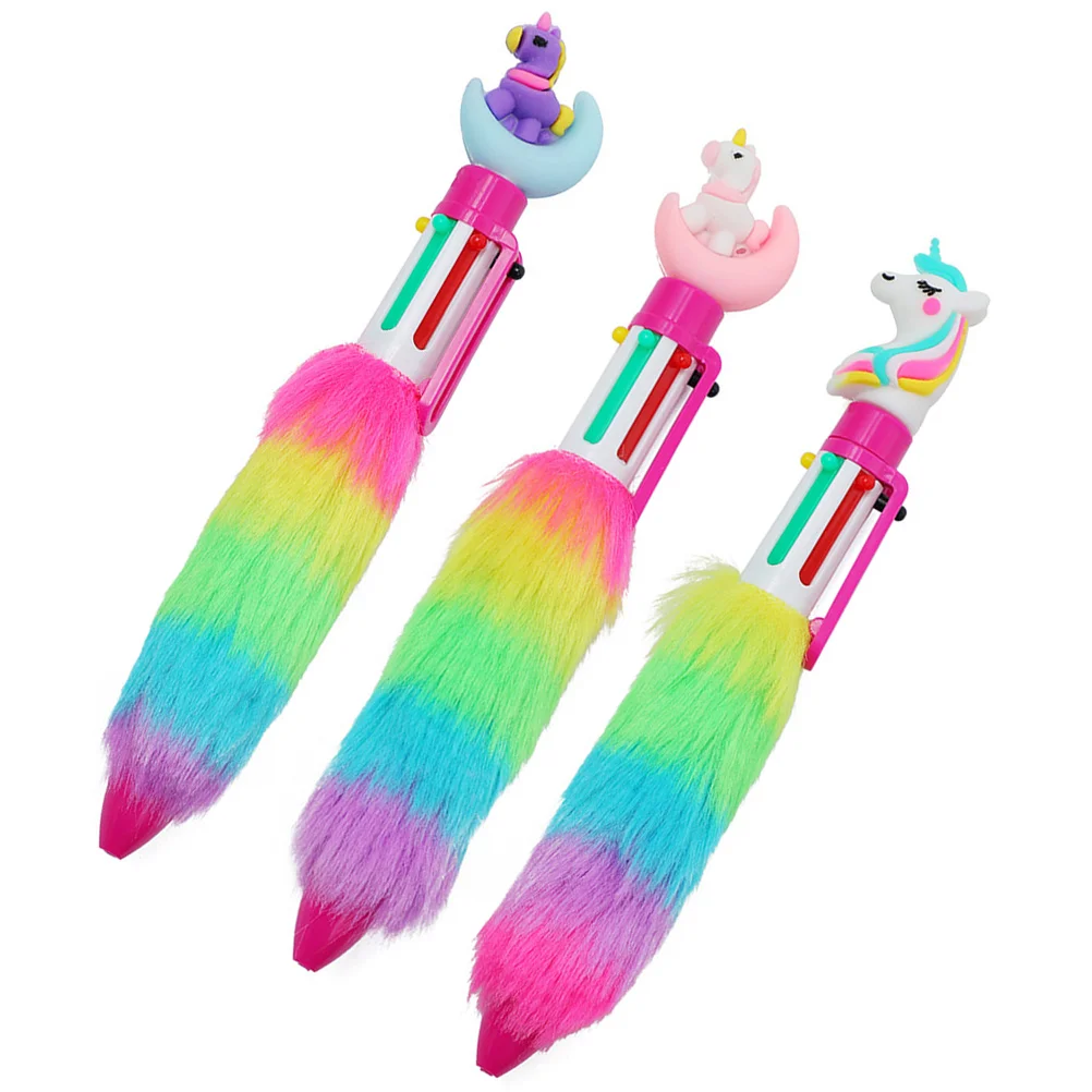 3 Pcs Multicolor Ballpoint Pen Girl Come Retractable Writing Plush Multi-color Changing Pens