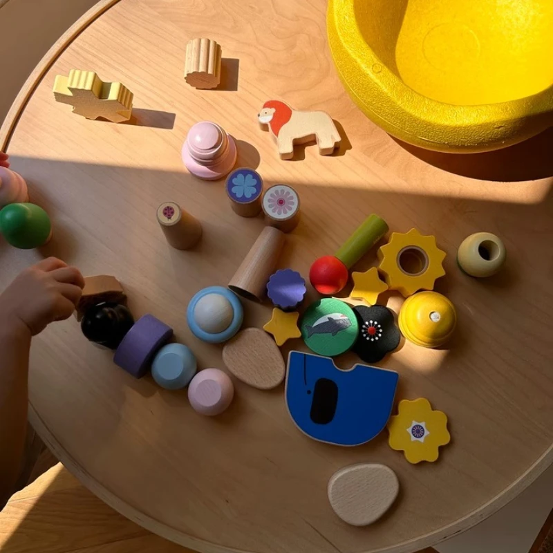 나무 몬테소리 블록 장난감 세트 안전한 아기 유아 교육용 블록 퍼즐 감각 장난감 큰 블록 쉽게 잡을 수 있음