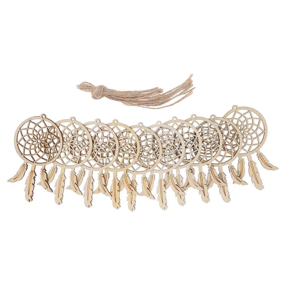 

10pcs Mini Dream Catchers Diy Unpainted Wood Ornaments Boho Home Decor For Bedroom Dorm Living Room Wall Hanging Ceiling