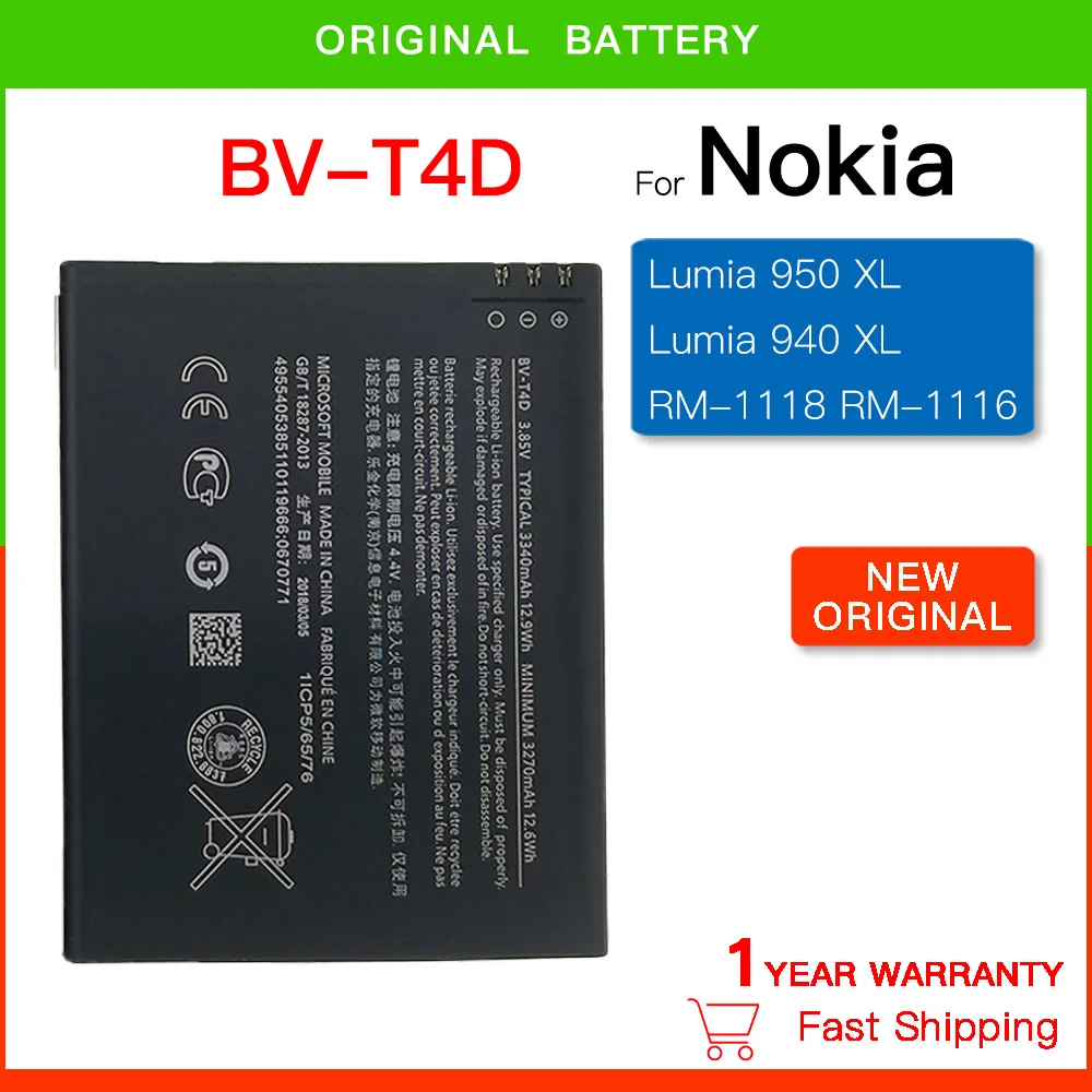 

Original Replacement Battery BV-T4D 3340mAh For Nokia Microsoft Lumia 950 XL CityMan Lumia 940 XL RM-1118 RM-1116 BVT4D BV T4D