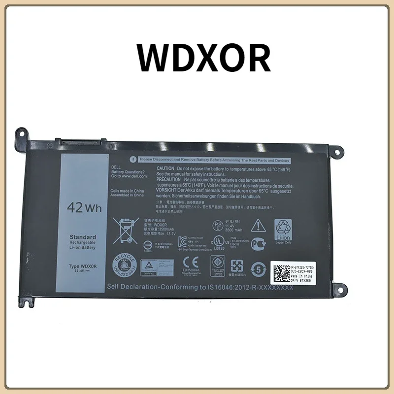 Laptop Batteries for Dell 13 5378 5468 5368 5538 7579 P61F WDXOR Laptop 42WH  11.4V 3500mAh Laptop Parts Batteries